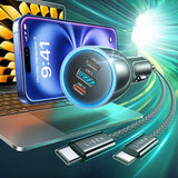 Incarcator Lisen Car (YL0224010001), with Type-C Cable, USB-A, Type-C, 170W, GaN, Aluminum Alloy, 12V/24V, 1m, Negru
