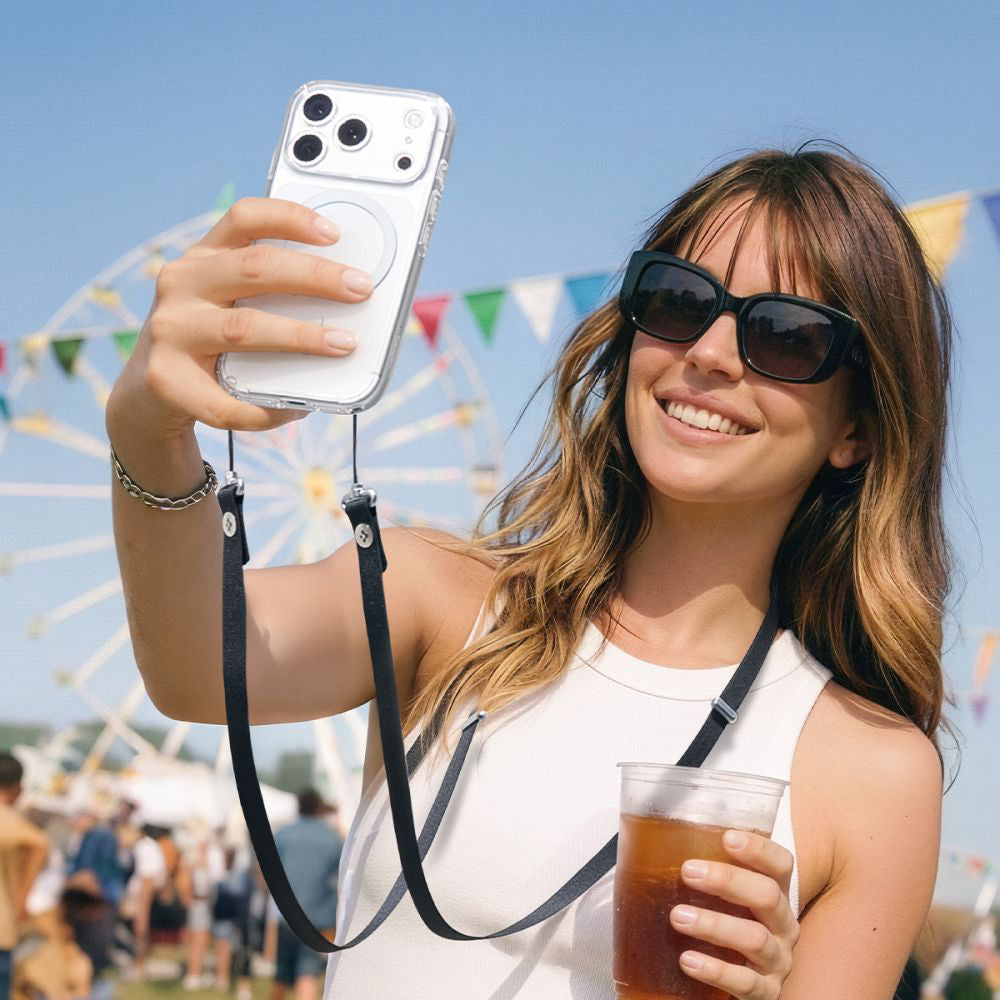 Suport Spigen Lanyard Strap DA30L (AFA10614), Neck/Crossbody Wear, for Phone Cases, Magnetic Length Adjustmen, Negru