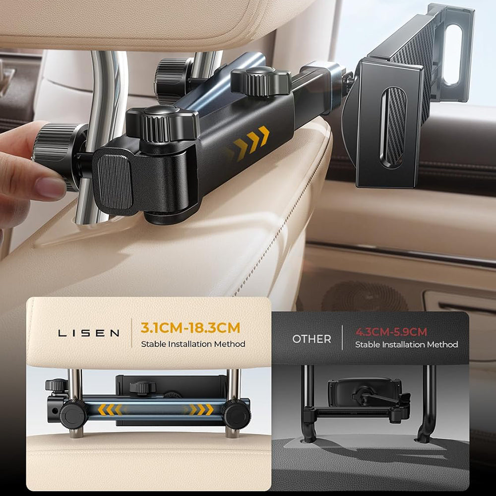 Suport Lisen (YL0423090004), for Headrest, 360° Rotation, Adjustable, for Phone, Tablet up to 12.9", Negru