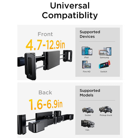 Suport Lisen (YL0221030002), for Phone, Tablet up to 12.9", Headrest Mount, Adjustable, Secure fit, Negru