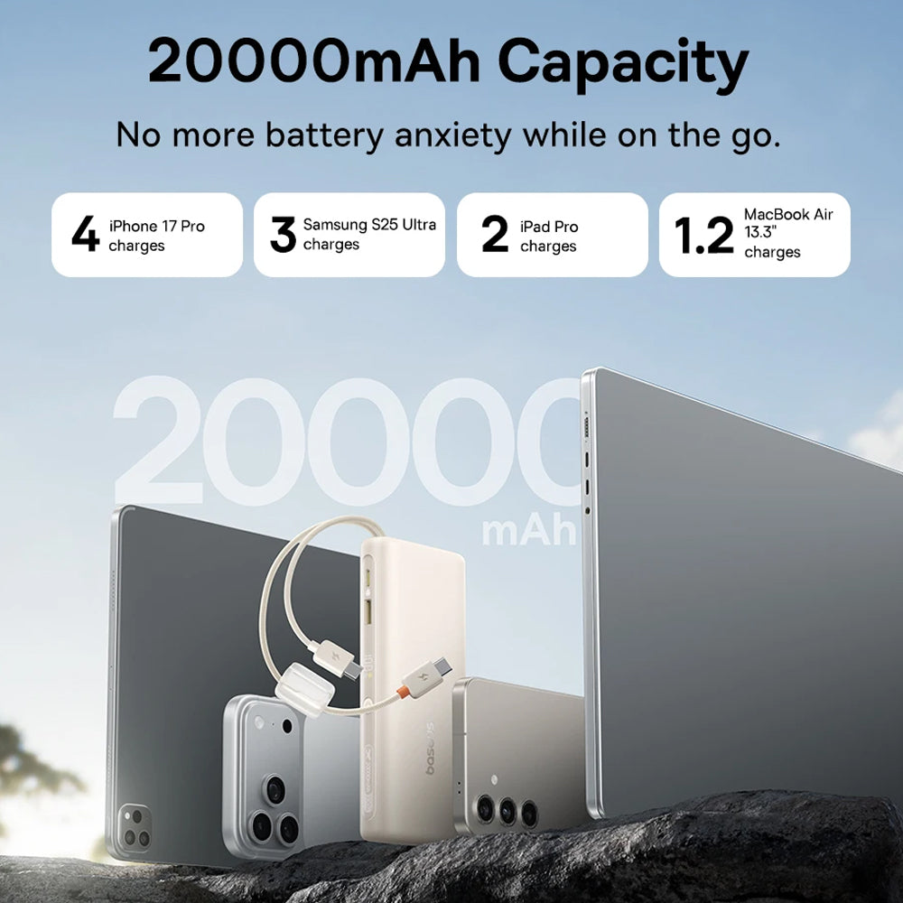 Baterie externa Baseus EnerFill FC41 (E0028N03), Dual USB-C Cables, Fast Charge, Digital Display, 100W, 20000mAh, Negru Cosmic