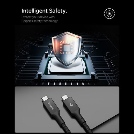 Cablu Spigen Essential EB10015CC (ACA10421), Fast Charging, Type-C, 100W, 5Gbps, E-Marker Chip, 1.5m, Negru
