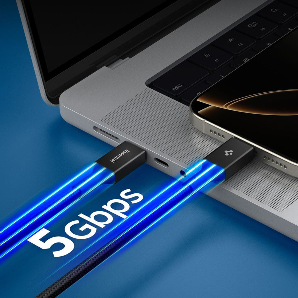 Cablu Spigen Essential EB10015CC (ACA10421), Fast Charging, Type-C, 100W, 5Gbps, E-Marker Chip, 1.5m, Negru