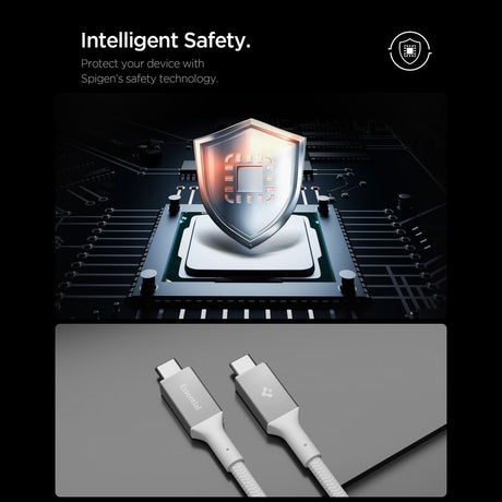 Cablu Spigen Essential EB10015CC (ACA10420), Fast Charging, Type-C, 100W, 5Gbps, E-Marker Chip, 1.5m, Alb