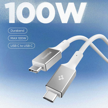 Cablu Spigen Essential EB10015CC (ACA10420), Fast Charging, Type-C, 100W, 5Gbps, E-Marker Chip, 1.5m, Alb