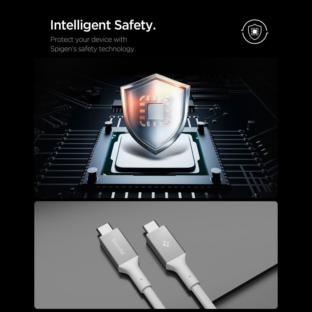 Cablu Spigen Essential EB24015CC (ACA10422), Fast Charging, Type-C, 240W, 40Gbps, E-Marker Chip, 8K, 1.5m, Alb