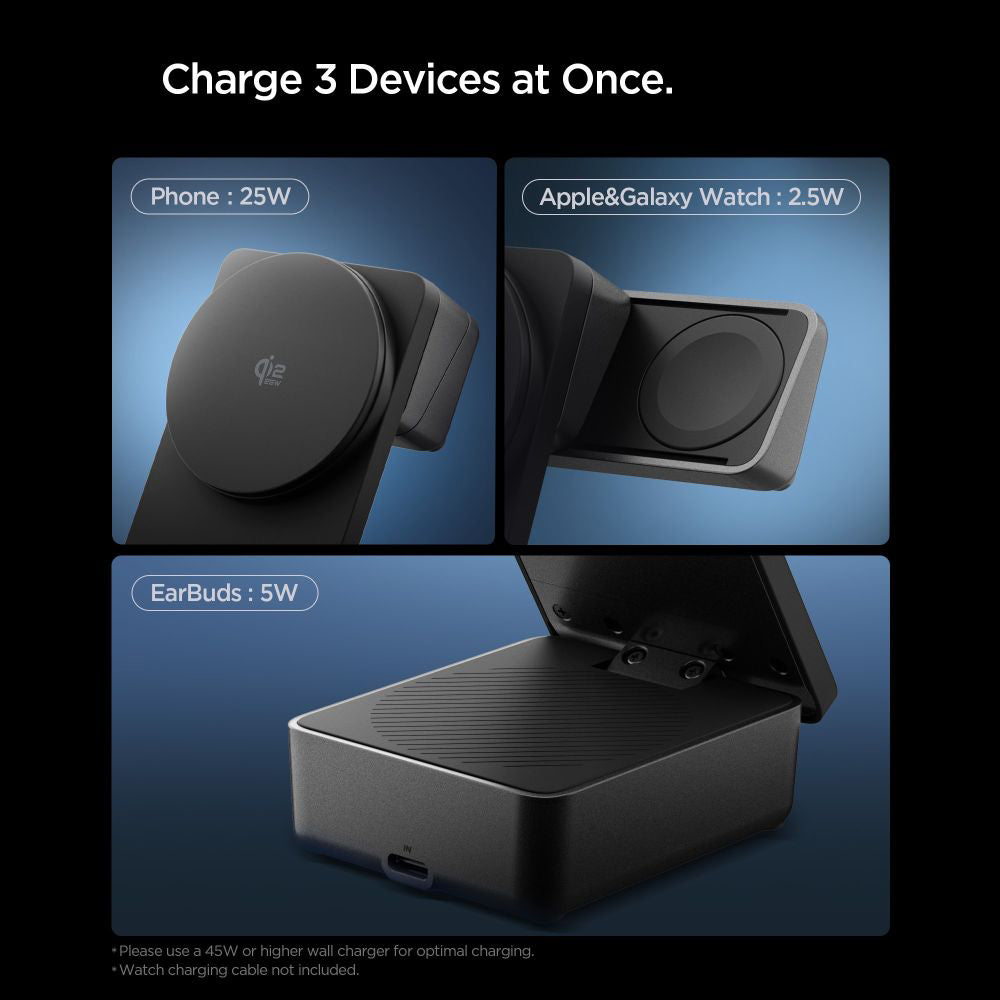 Spigen Incarcator Spigen Wireless Charging Station Essential EF323MQ (ACH10398), MagSafe, Fast Charge, Qi2.2, 3in1, Fold