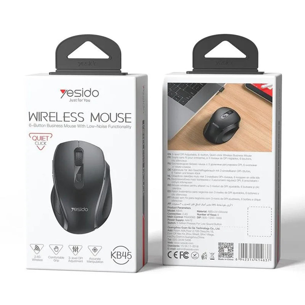 Tastatura/Mouse Yesido Wireless Mouse (KB45), 2.4G Connection, 800 / 1200 / 1600 DPI, Low Noise, Negru