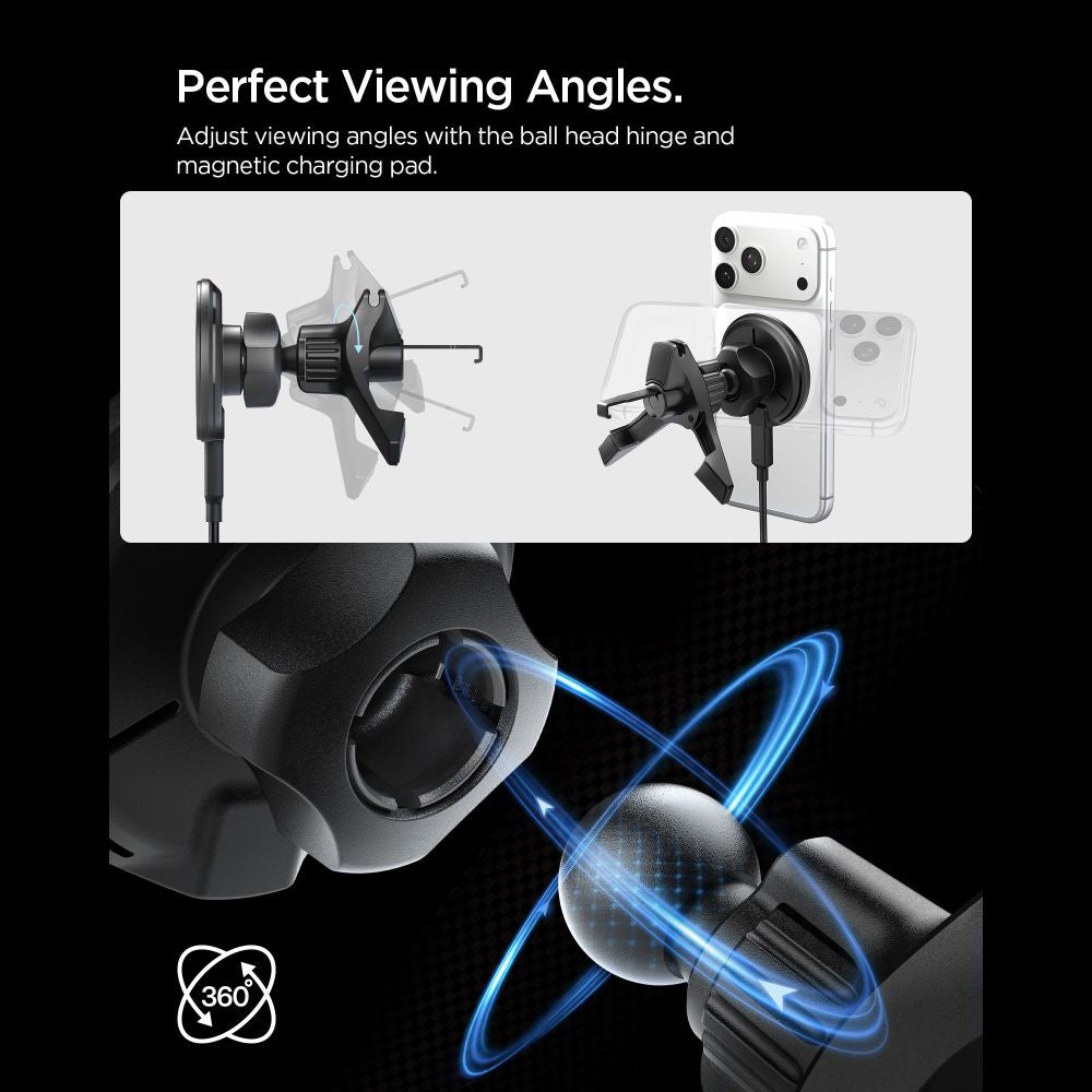 Suport Spigen with Wireless Charging Essential EV15MAQ (ACP10513), MagSafe, Fast Charge, Qi2, for Air Vent, 15W- Black