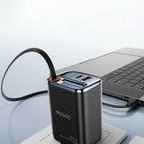 Incarcator Yesido (YC100), USB, Type-C, GaN, Fast Charging, Digital Display, 67W, Retractable Type-C Cable, 65cm, Negru