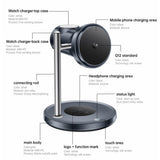 Incarcator Yesido Wireless Charging Station 3in1 (DS40), for Phone, Earphone, Watch with Touch Switch, Fan, Qi2.2, 25W, Type-C Cable, Negru
