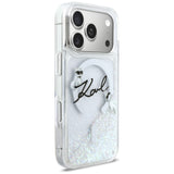 Husa de protectie Karl Lagerfeld Glitter Karl Script Logo MagSafe (KLHMP17L6LKSCAMT) compatibil cu iPhone 17 Pro, Transparent