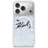 Husa de protectie Karl Lagerfeld Glitter Karl Script Logo MagSafe (KLHMP17L6LKSCAMT) compatibil cu iPhone 17 Pro, Transparent