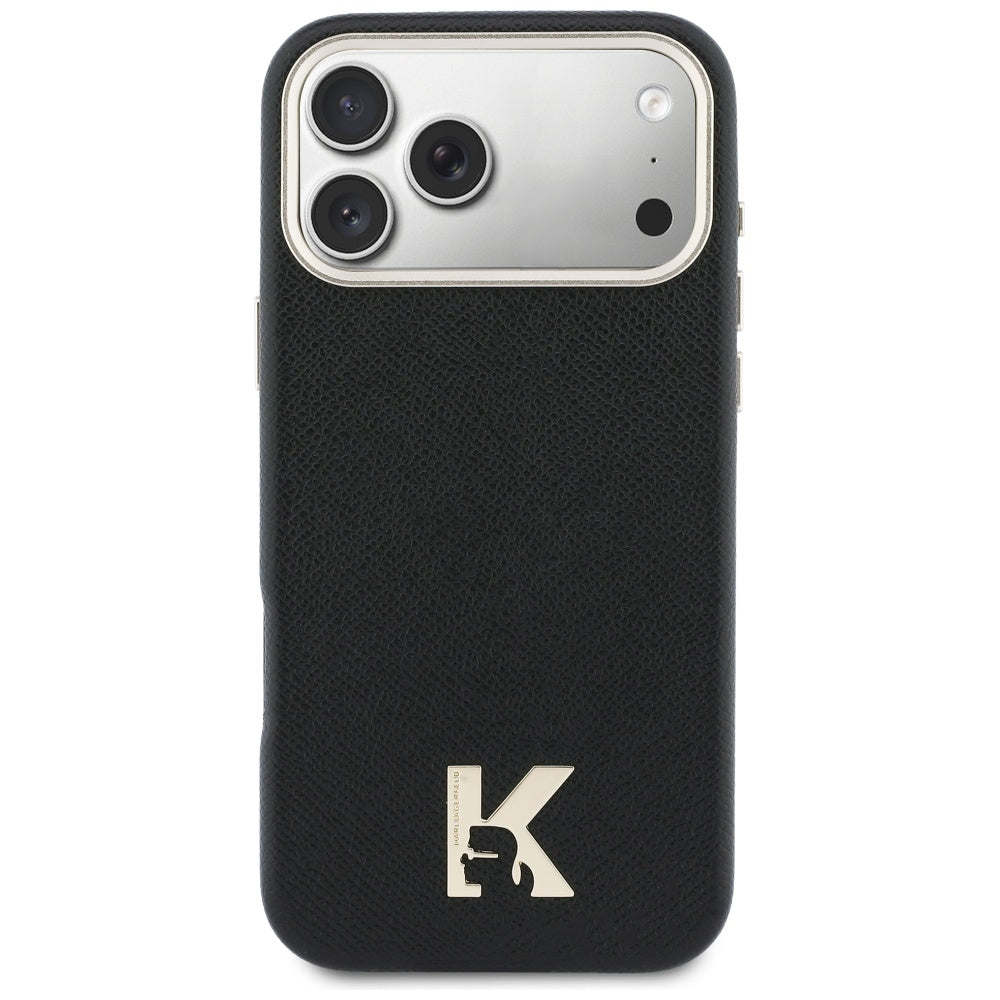 Husa de protectie Karl Lagerfeld Hardcase Leather Khead Logo MagSafe (KLHMP17X5PGFKHGK) compatibil cu iPhone 17 Pro Max, Negru