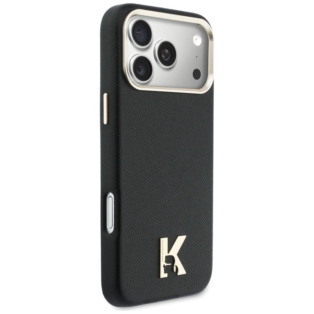 Husa de protectie Karl Lagerfeld Hardcase Leather Khead Logo MagSafe (KLHMP17X5PGFKHGK) compatibil cu iPhone 17 Pro Max, Negru