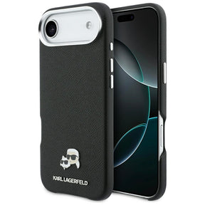Husa de protectie Karl Lagerfeld Hardcase Leather K&C Head Pin MagSafe (KLHMP17M6PFKCLK) compatibil cu iPhone 17 Air, Perforated Logo, Black