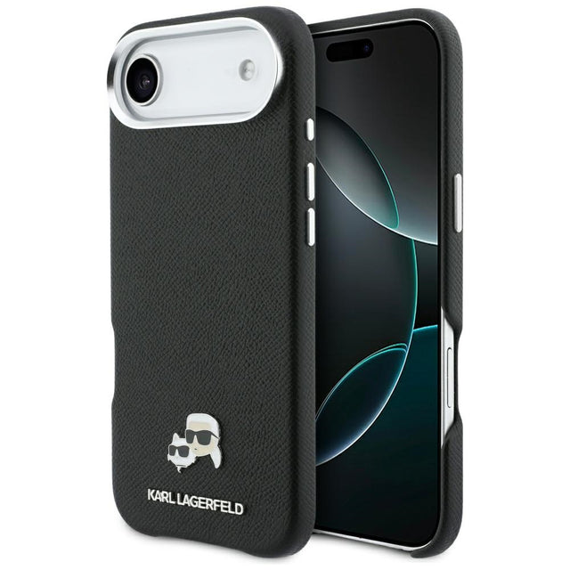 Husa de protectie Karl Lagerfeld Hardcase Leather K&C Head Pin MagSafe (KLHMP17M6PFKCLK) compatibil cu iPhone 17 Air, Perforated Logo, Black