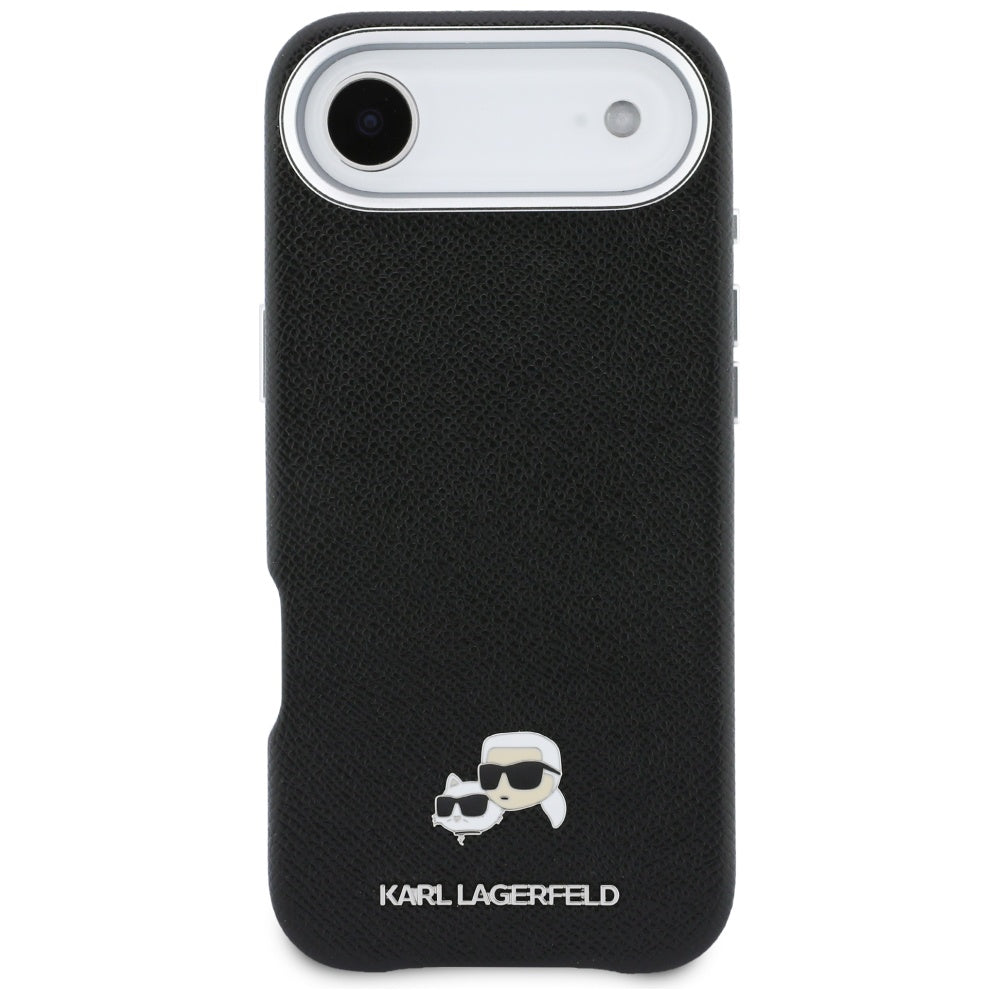 Husa de protectie Karl Lagerfeld Hardcase Leather K&C Head Pin MagSafe (KLHMP17M6PFKCLK) compatibil cu iPhone 17 Air, Perforated Logo, Black