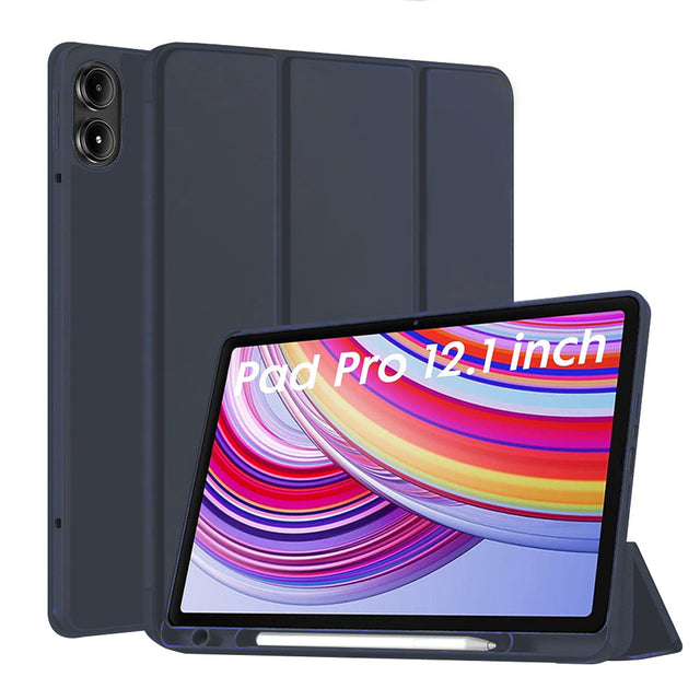 Husa de protectie tableta Techsuit Flex Trifold (with Pencil Holder) compatibil cu Xiaomi Redmi Pad Pro / Redmi Pad Pro 5G / Poco Pad, Albastru Inchis
