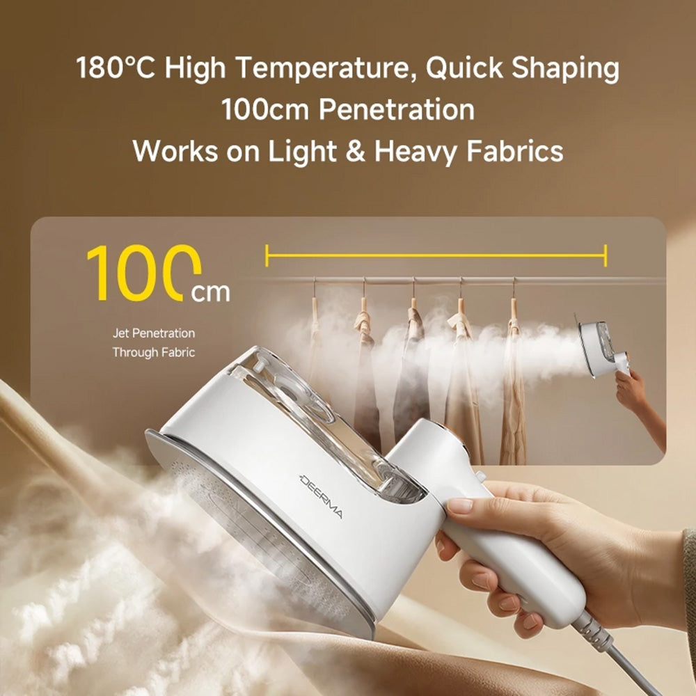 Gadget Deerma Handheld Garment Steamer (GT01), Portable, 180°C Steam, Ergonomic Handle, 1200W, 25000Pa, Ceramic Panel, Alb
