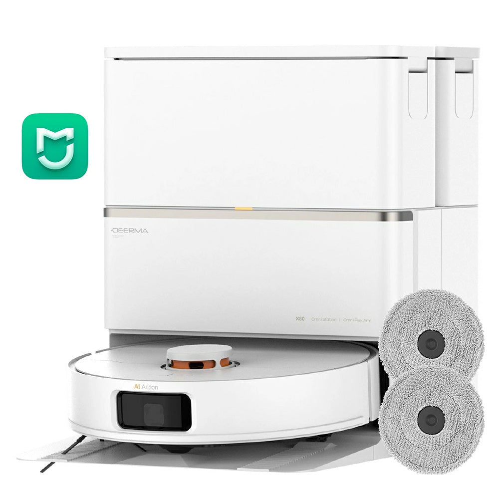 Deerma Robot Vacuum Cleaner (X80), Dry & Wet Cleaning, 15000Pa, Self-service, Laser Sensor, Carpet Boost, 5200mAh, Alb