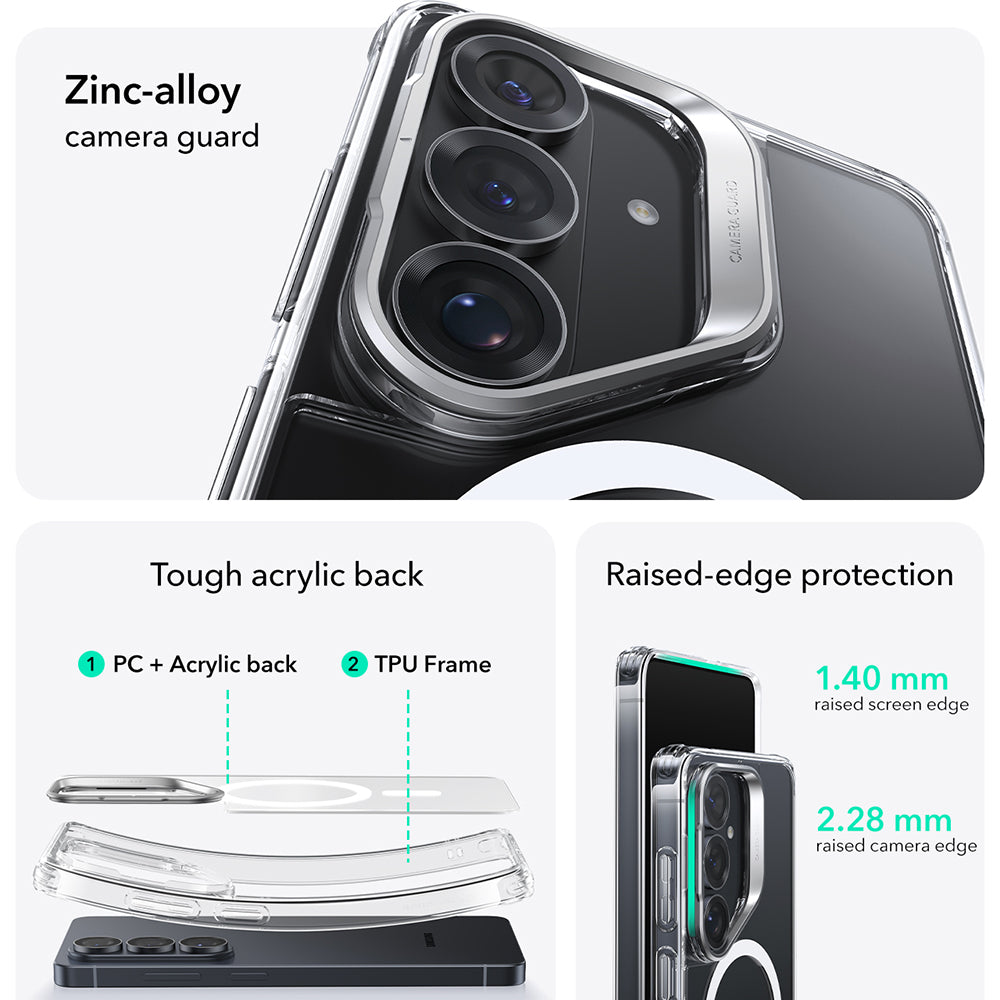 Husa de protectie ESR Classic Hybrid HaloLock Kickstand compatibil cu Samsung Galaxy S26 Plus, Transparent