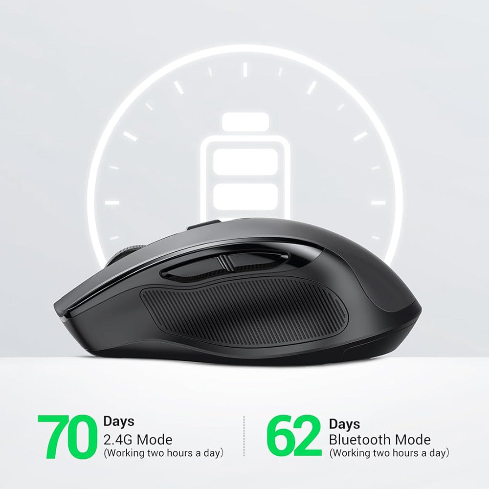 Tastatura/Mouse Ugreen Wireless Mouse MU006S (85082), Bluetooth 5.4, 2.4GHz, Ergonomic, Silent, 6 Buttons, 800 to 4000DPI, 500mAh, Gri