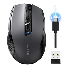 Tastatura/Mouse Ugreen Wireless Mouse MU006S (85082), Bluetooth 5.4, 2.4GHz, Ergonomic, Silent, 6 Buttons, 800 to 4000DPI, 500mAh, Gri