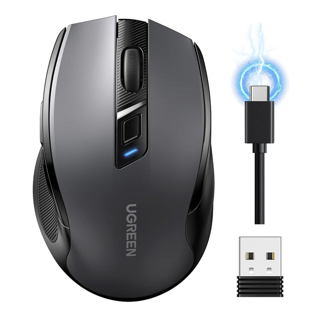Tastatura/Mouse Ugreen Wireless Mouse MU006S (85082), Bluetooth 5.4, 2.4GHz, Ergonomic, Silent, 6 Buttons, 800 to 4000DPI, 500mAh, Gri