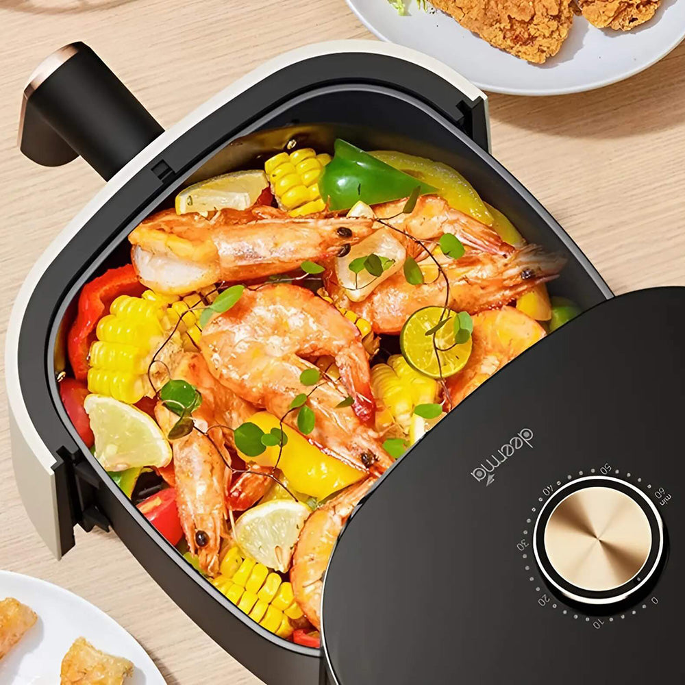 Gadget Deerma Air Fryer (KZ30W), 3L Bowl Capacity, 1200W, 360° Hot Air Circulation, 7 Programs, Timer, Oil-Free Cooking, Auriu