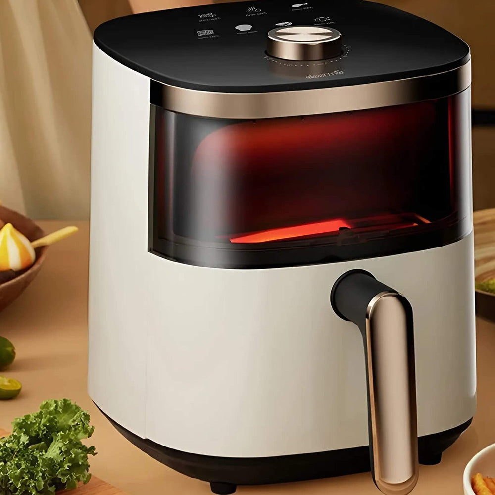 Gadget Deerma Air Fryer (KZ30W), 3L Bowl Capacity, 1200W, 360° Hot Air Circulation, 7 Programs, Timer, Oil-Free Cooking, Auriu