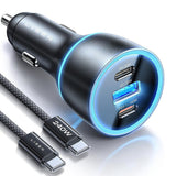 Incarcator Lisen Car (YL0224010001), with Type-C Cable, USB-A, Type-C, 170W, GaN, Aluminum Alloy, 12V/24V, 1m, Negru