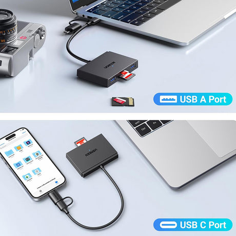 Ugreen Card Reader CM812 (45167), Type-C/USB to 2x USB, SD/TF Card, 5Gbps, 2TB,, Negru
