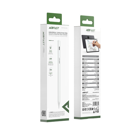 Stylus Acefast Stylus Pen (V1), Universal, Active, Capacitive, with Built-in Magnet, Auto Shutdown, LED, 130mAh, Type-C, Alb