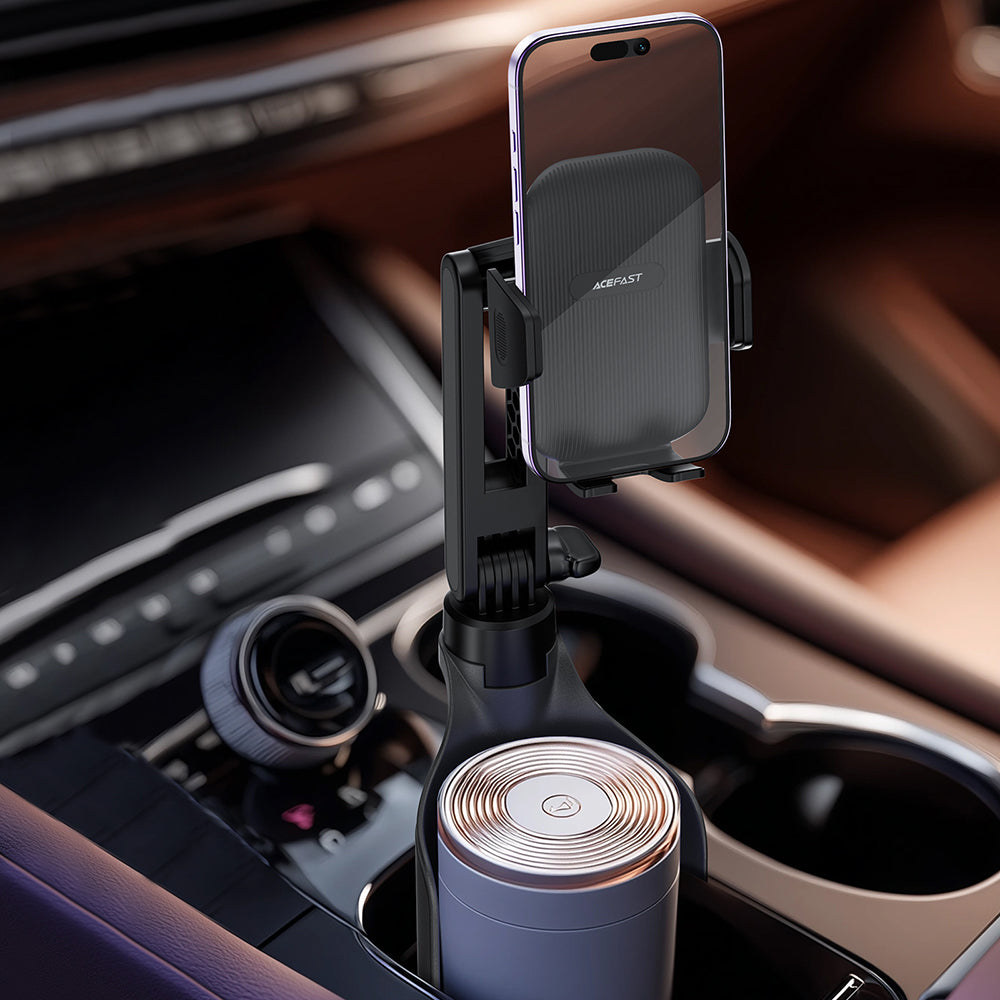 Suport Acefast- Car Holder (D63) with 2 Bases, Reliable Clamps, One-key Opening, Flexible Rod, Non‑slip Silicone, Universal, Black