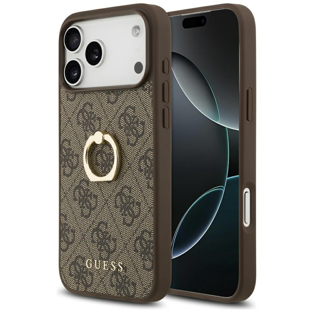 Husa de protectie Guess Hardcase 4G Ring Stand (GUHCP17X4GMRBR) compatibil cu iPhone 17 Pro Max, Maro