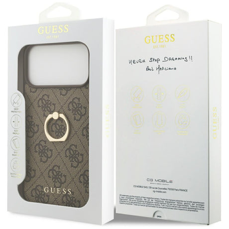 Husa de protectie Guess Hardcase 4G Ring Stand (GUHCP17X4GMRBR) compatibil cu iPhone 17 Pro Max, Maro