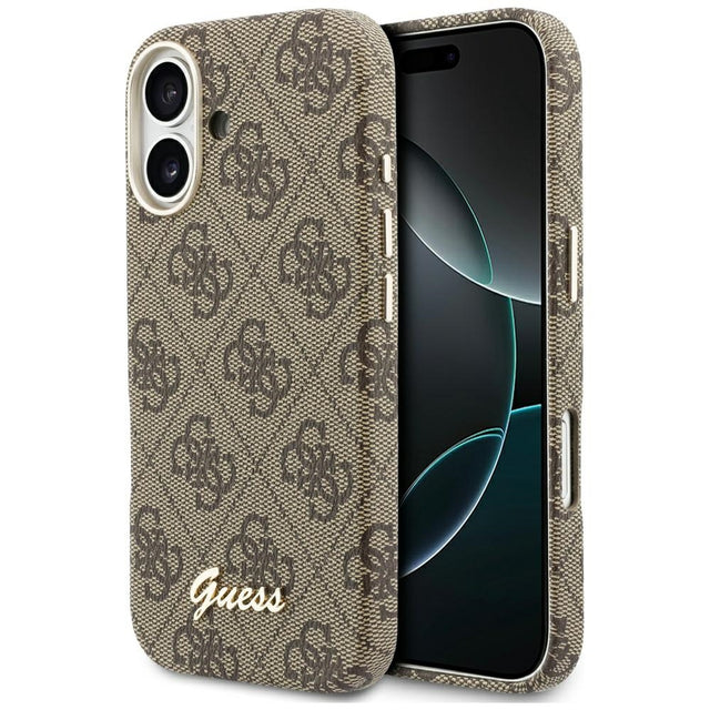 Husa de protectie Guess 4G Script MagSafe (GUHMP17S5P4FWMSW) compatibil cu iPhone 17, Maro