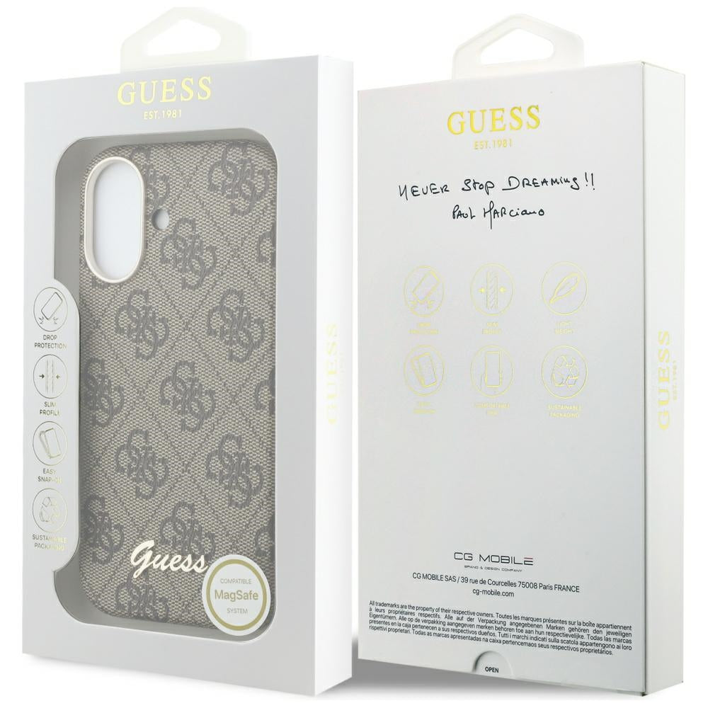 Husa de protectie Guess 4G Script MagSafe (GUHMP17S5P4FWMSW) compatibil cu iPhone 17, Maro