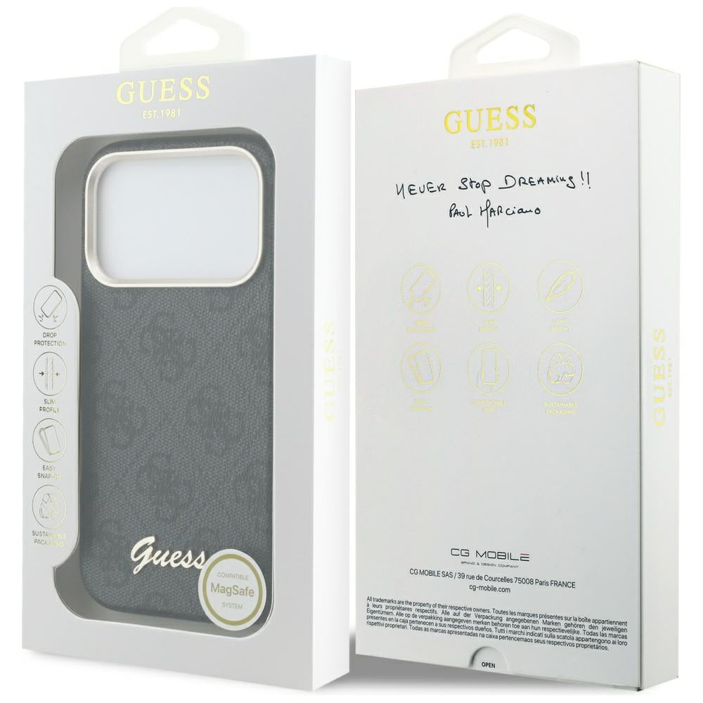 Husa de protectie Guess 4G Script MagSafe (GUHMP17L5P4FWMSK) compatibil cu iPhone 17 Pro, Negru