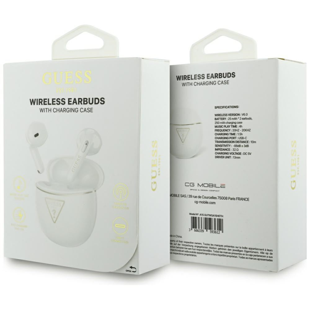Casti In-ear, BT, TWS - Guess Script Print (GUTWSA15HETH) - White