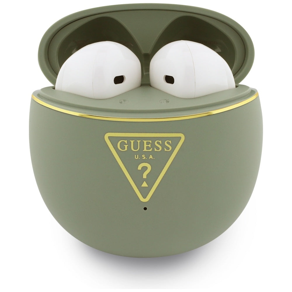 Casti Guess Script Print (GUTWSA15HETN), In-ear, Bluetooth, TWS, Small Round Design, Kaki