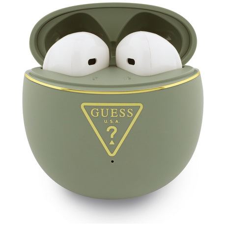 Casti Guess Script Print (GUTWSA15HETN), In-ear, Bluetooth, TWS, Small Round Design, Kaki