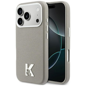 Husa de protectie Karl Lagerfeld Hardcase Leather MagSafe with K Head Logo (KLHMP17L5PGFKHGG) compatibil cu iPhone 17 Pro, Gri