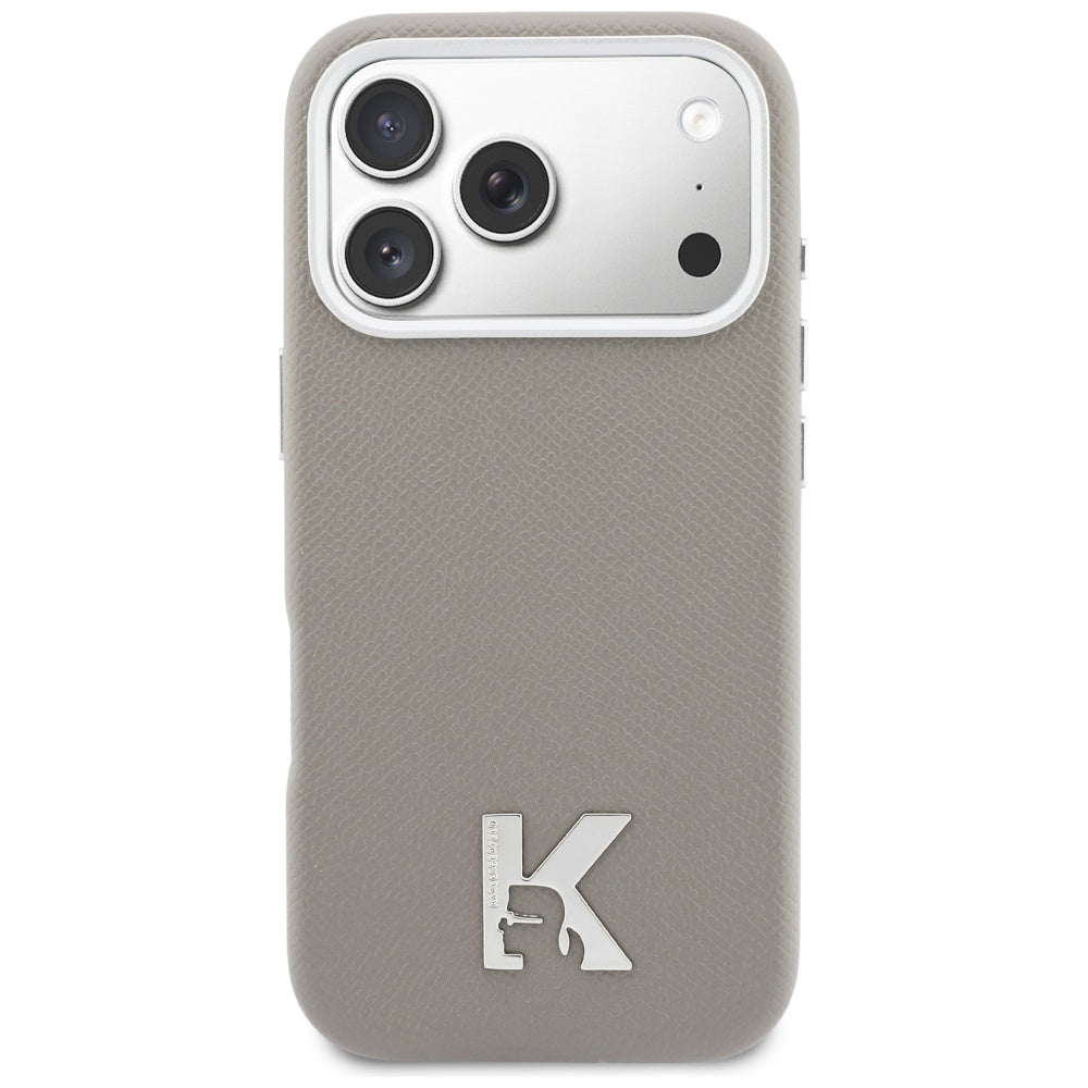 Husa de protectie Karl Lagerfeld Hardcase Leather MagSafe with K Head Logo (KLHMP17L5PGFKHGG) compatibil cu iPhone 17 Pro, Gri