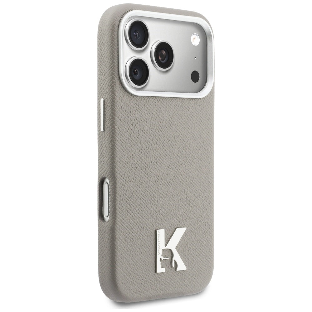 Husa de protectie Karl Lagerfeld Hardcase Leather MagSafe with K Head Logo (KLHMP17L5PGFKHGG) compatibil cu iPhone 17 Pro, Gri