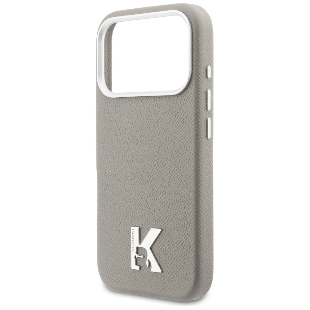 Husa de protectie Karl Lagerfeld Hardcase Leather MagSafe with K Head Logo (KLHMP17L5PGFKHGG) compatibil cu iPhone 17 Pro, Gri