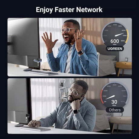 Adaptor Ugreen Wi-Fi Adapter CM762 (35264), USB, 2.4Ghz/5Ghz, Built-in Single Antenna, Monitoring Mode, Built-in Driver, Negru
