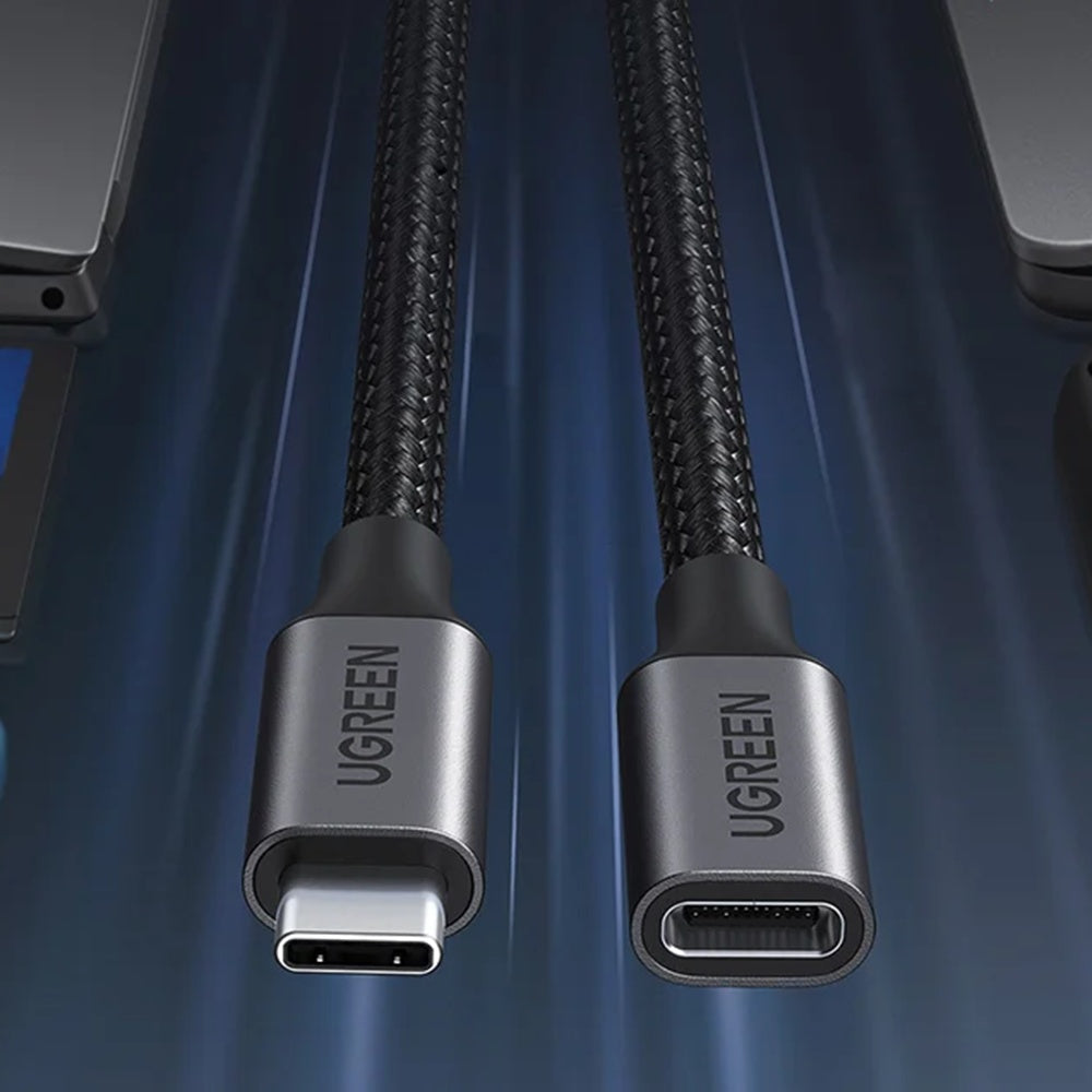 Cablu Ugreen US372 (45191), Type-C Male to Type-C Female, Fast Charge, 100W, 10Gbps, 1m, Negru