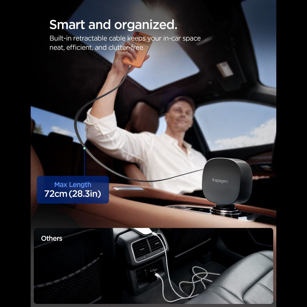 Incarcator Spigen Car Essential EV603BT (ACP10515), 3in1, USB, 2x Type-C, Built-in Retractable Cable, Fast Charging, 60W, 72cm, Negru